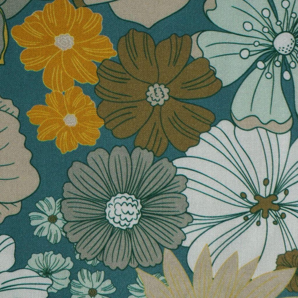 Viskose Druck Retro Blütenmischung petrol mint grün